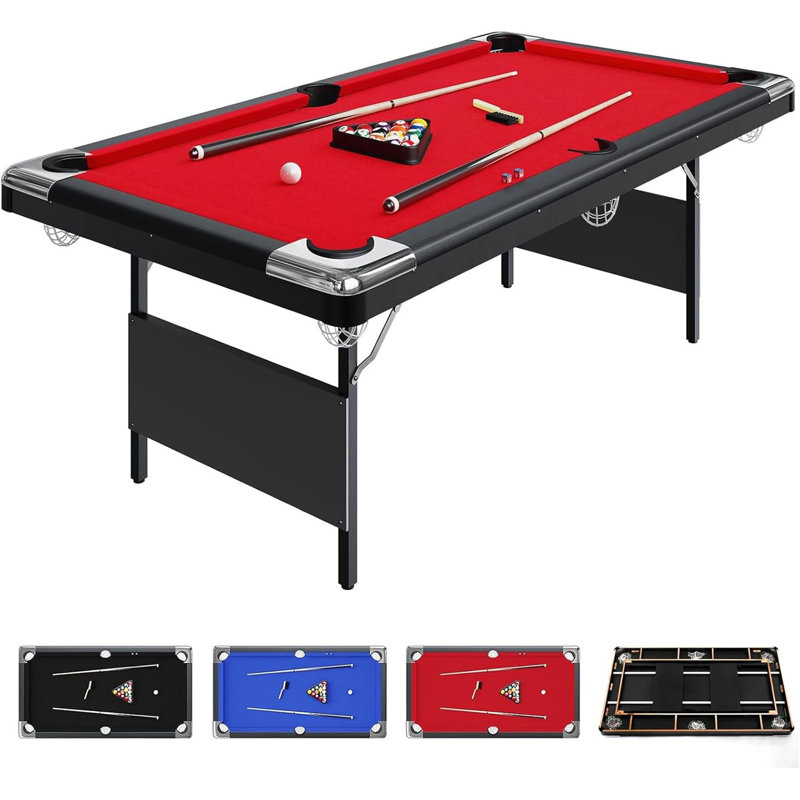Table de billard pliante de 7 pi avec ensemble complet d'accessoires, table de billard portable pour salle de jeux, Rouge