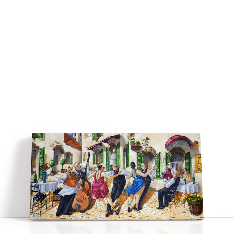 «Dancing at Cafe da Vinci», reproduction d'art sur toile, H 15 po x l 30 po