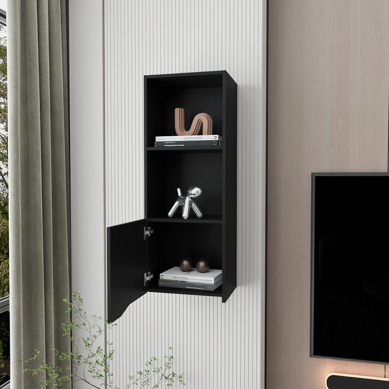Wall Cabinet With One Door, Storage Cabinet, Accent Cabinet With Shelf, Black
