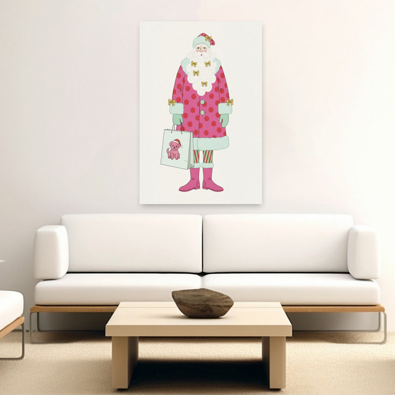 Art mural hivernal fantaisiste, père Noël rose, H 60 po x l 40 po