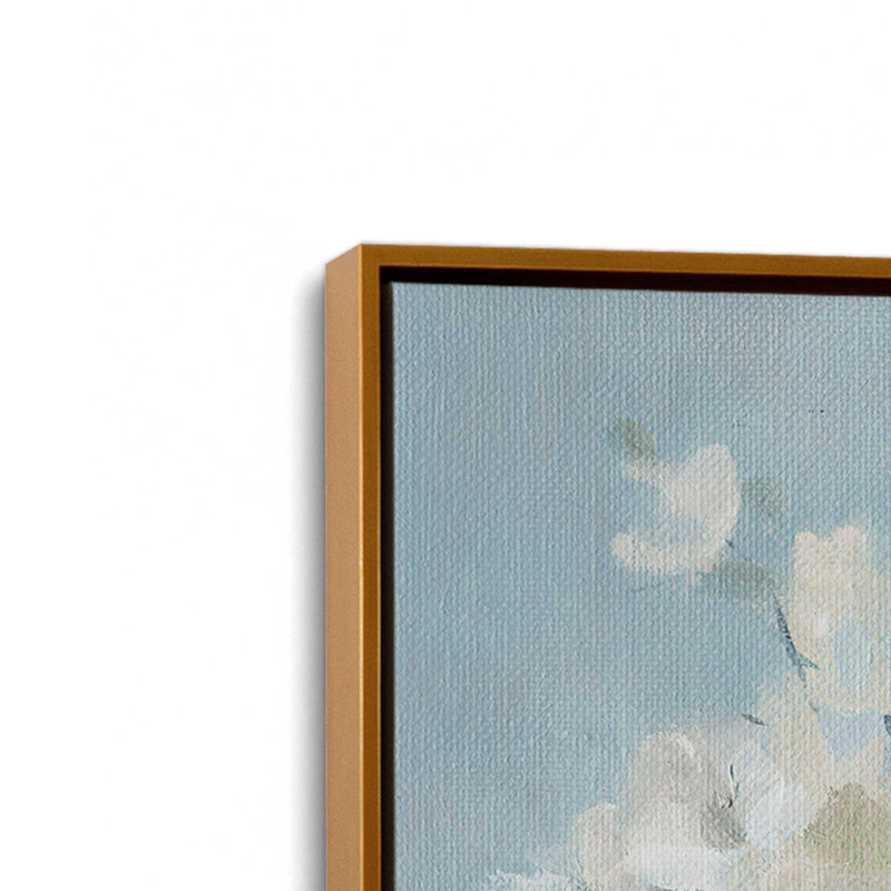 Motif de fleurs tranquilles,, Cadre flottant or poli, H 32,75 po x l 32,75 po x P 1,75 po