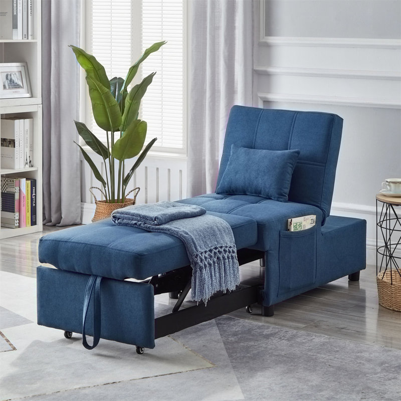 Salon avec lit inclinable en tissu de lin gris, Bleu