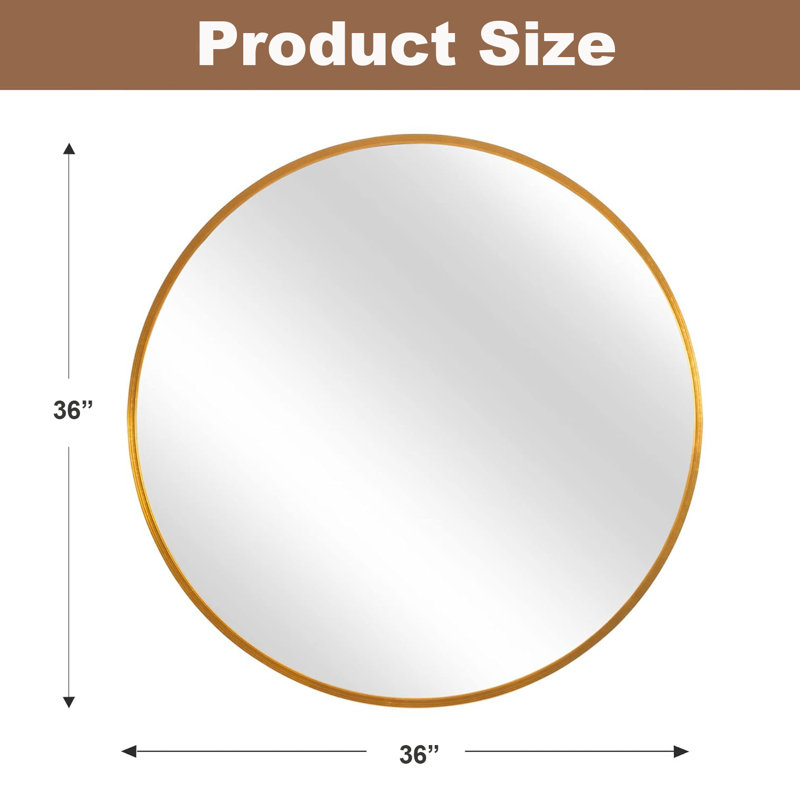 Miroir mural Zailynn, H 36 po x l 36 po x P 1,1 po, Or