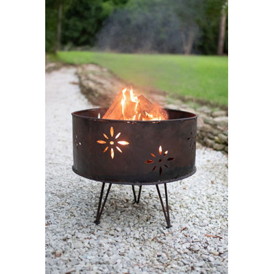 Kalalou Vintage-Style Iron Fire Pit – 21.5" Tall Outdoor Bowl