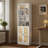 85.8" H X 23.6" W 7-Tier Large Rattan Wood Storage Bookcase, Bookshelf With Storage Cabinet and White Downlights For Living Room, Study