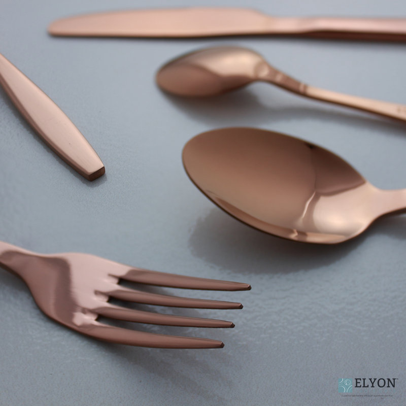 Elyon Lev 16 Piece Flatware Set Stainless Steel Service for 4, Copper