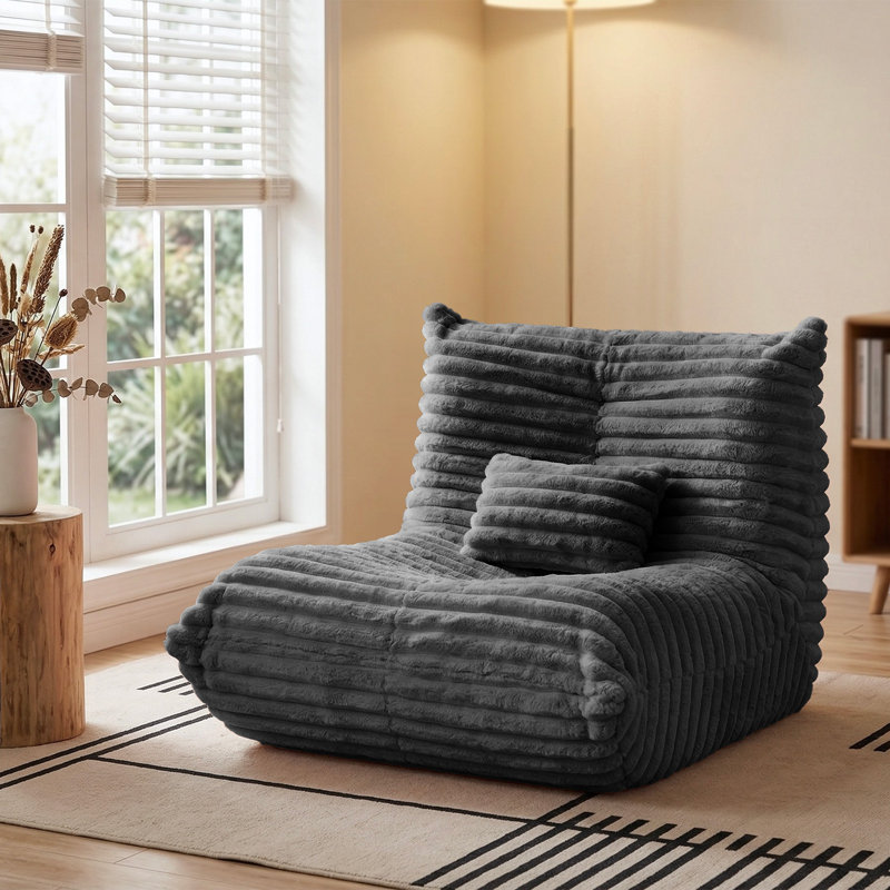 Togo Lazy Sofa Chair, Large Bean Bag Chairs for Adults, Memory Foam Fluffy Lounge Chair with Lumbar Pillow, Corduroy Giant Armless Lazy Floor Sofa for Bedroom, Living Room & Gaming