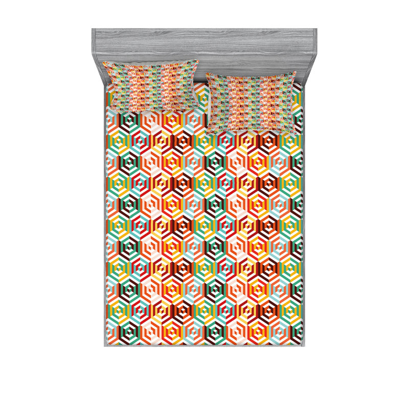 Microfiber Geometric Sheet Set, Queen Sheet Set with Fitted Sheet