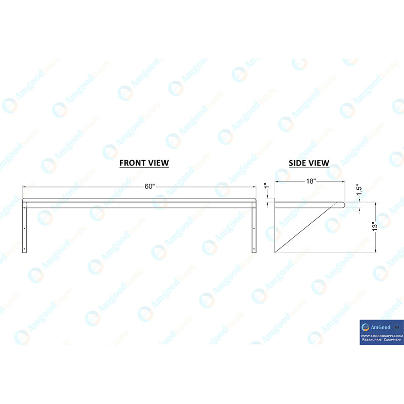 60" Stainless Steel Wall Shelf with Brackets