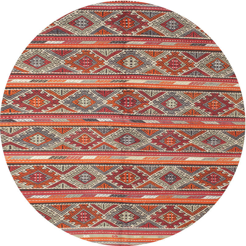 Tapis de zone rouge/orange/vert contemporaine, Rond 4 pi
