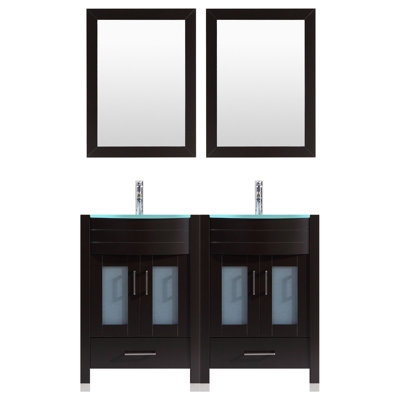 Marguez 48 " W Freestanding Standard Free Standing Single Double Vanity Bathroom Vanity With Glass Top with Mirror