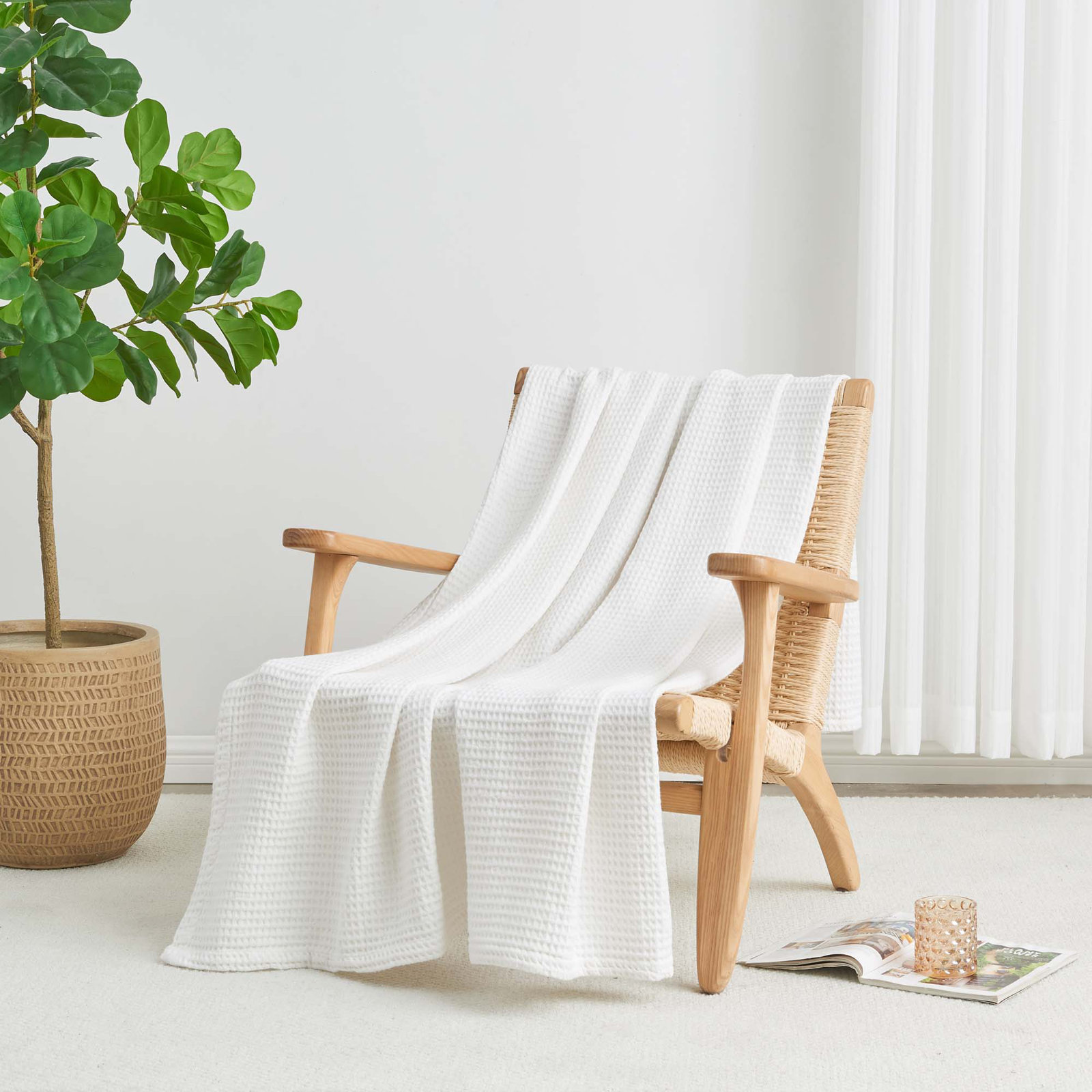 Cotton Waffle Weave Throw Blanket, Full/Queen, White
