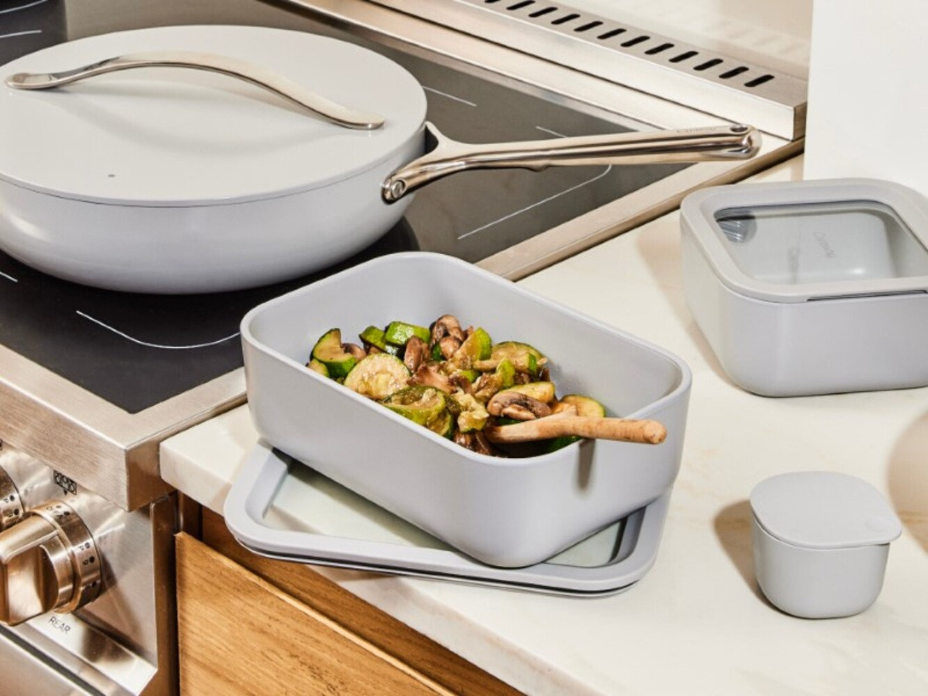 Caraway 6.6-Cup Glass Food Storage Container, Gray