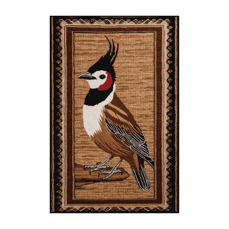 Washable Red whiskered Bulbul Birds Area Rug, Rectangle 4' x 6'