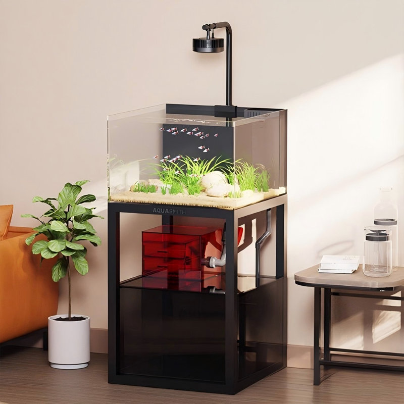 Petit aquarium noir de 23,62 po de style industriel avec fond filtré