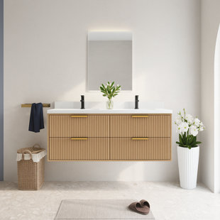 Meuble-lavabo flottant 55 po avec double lavabo blanc Maxbano