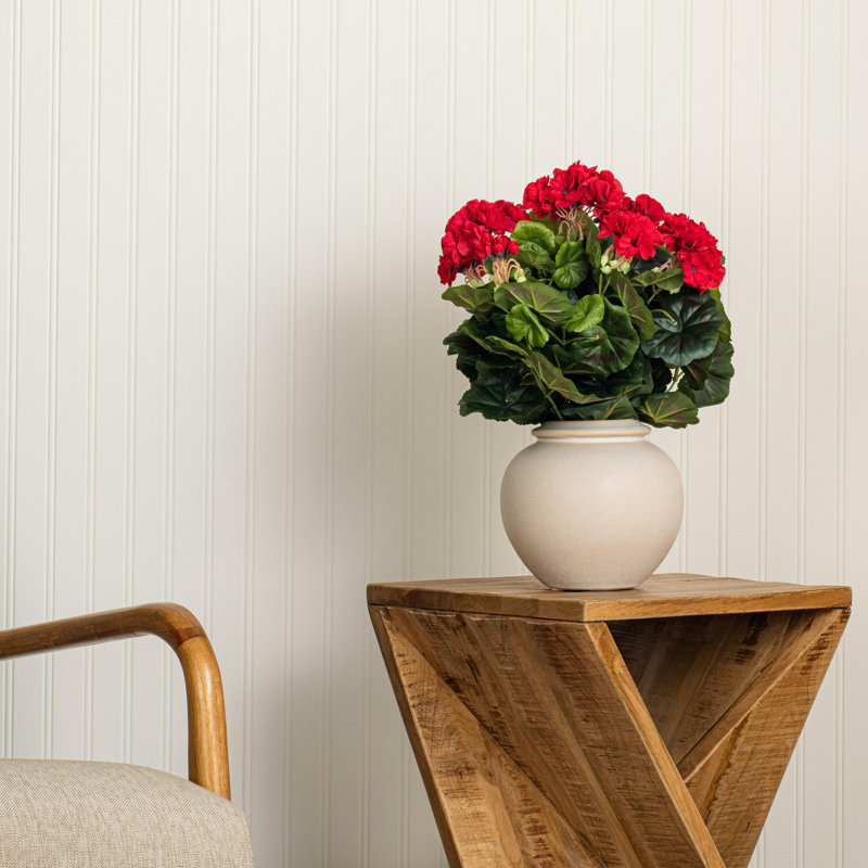 17.5" Artificial Polyester Geranium Bush, Red