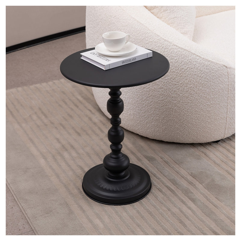 Vintage Metal End Table - Round Side Table for Living Room, Small Space Accent Table with Retro Design, Sturdy Metal Construction, Black