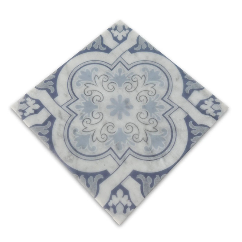 Carreau gravé au laser marbre bleu de Carrare Serene Crest 6 po x 6 po