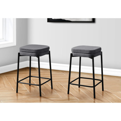 Modern Backless Of 2 Counter Height With Grey Fabric Cushioned Seats And Black Metal Legs Construction For Kitchen Dining Areas