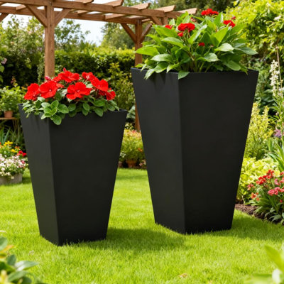 2 pots de plantes hauts avec trous de drainage pour l'entrée de patio, en oxyde de magnésium, empilables, sans assemblage, noir, L 11,75 po x l 21,75 po H et 9,75 po H 17,75 po, capacité de poids de 220 livres