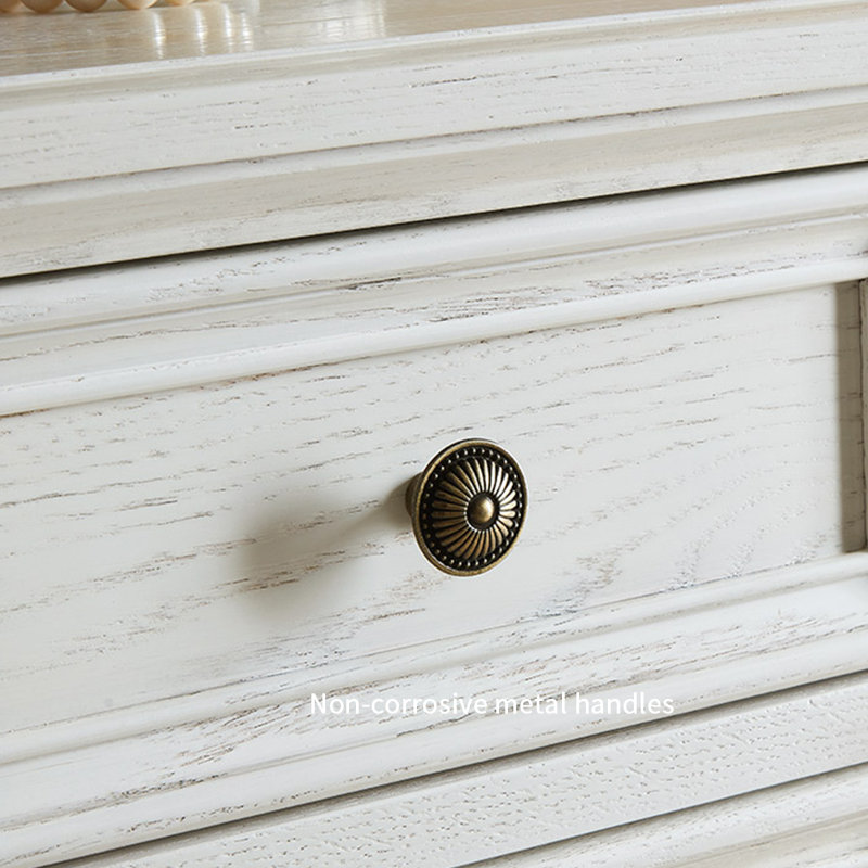 Buffet rétro en bois massif blanc avec 7 tiroirs