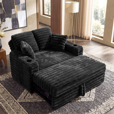 Hoelscher Pull Out Sleeper Sofa With Upholstered Chaise Black