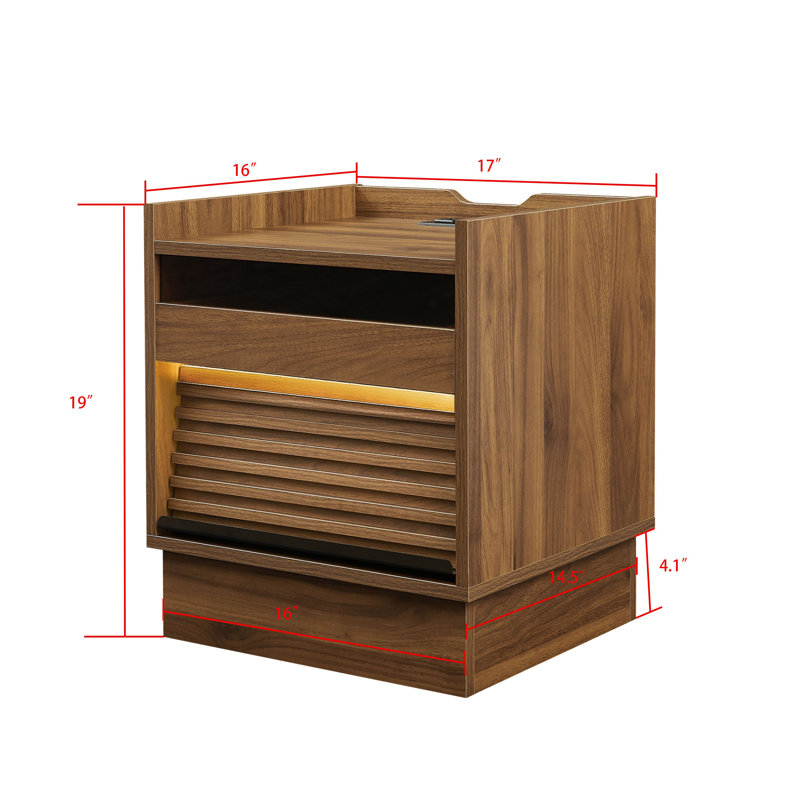 Table de chevet de style moderne avec station de charge et lumières DEL, table de chevet avec 2 tiroirs, pour chambre à coucher ou salon