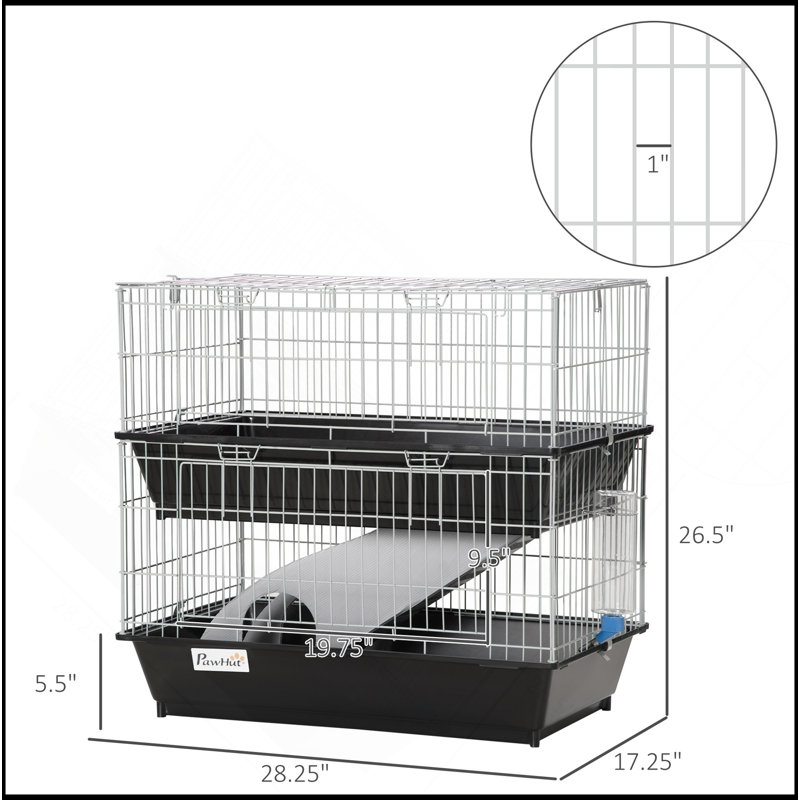 Cage à souris à 2 niveaux, cage de furet avec plat et bouteille, rampe, 2 portes