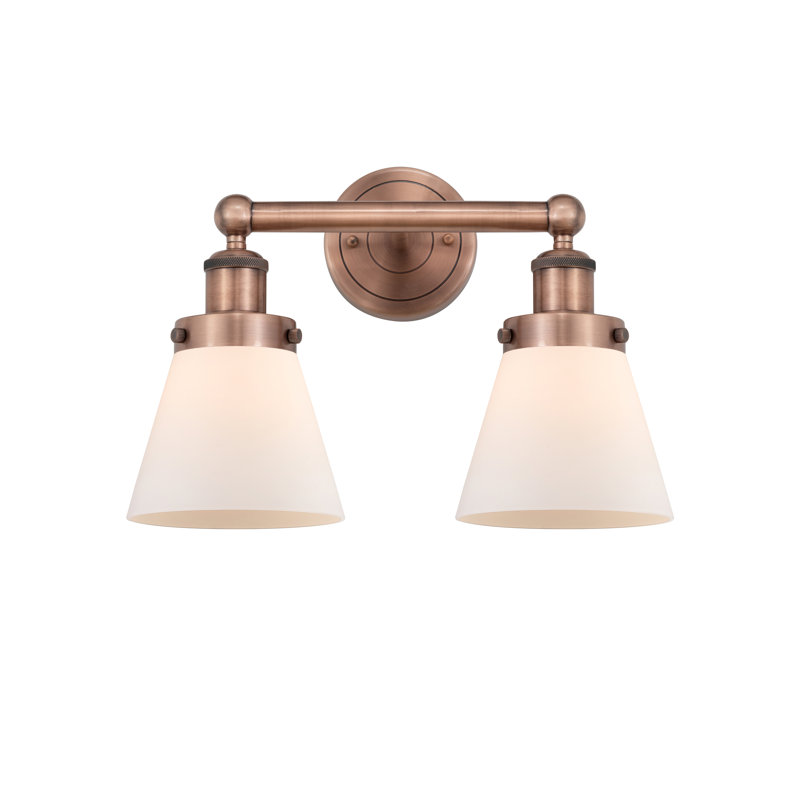 Éclairage pour meuble-lavabo à 2 lumières à intensité variable Cornville, Blanc mat, Cuivre antique