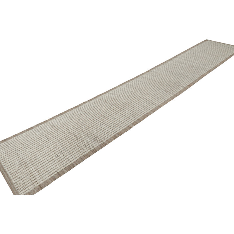 Rug & Kilim’S Extra-Long Kilim Runner Rug With White Textural Stripes And Striae, Runner 3'1" x 17'8"
