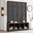 Hall Tree with 4 Hanging Hooks, Wood Grain Bench with Multiple Storage Space-1966525243