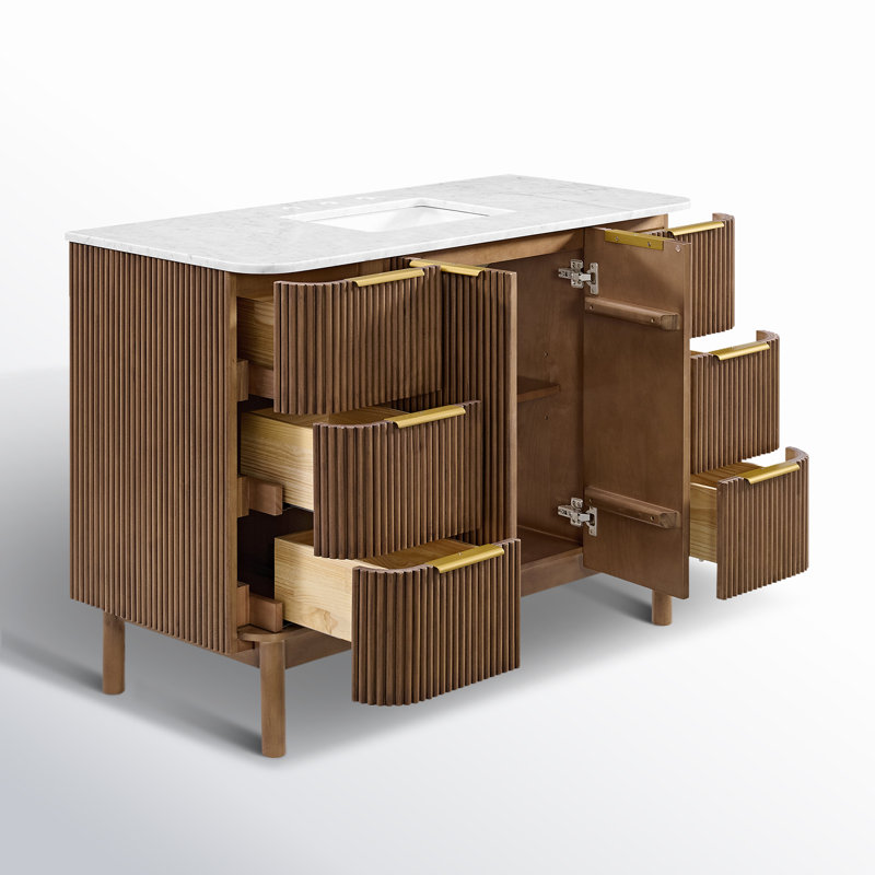 Kensington 48" Bathroom Vanity in Fluted Birch, Brown Reeded Birch