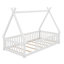 Lit simple en bois en forme de tente avec garde-corps-544387884