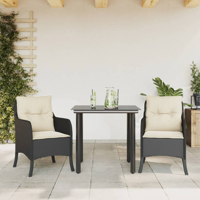 Ensemble repas avec coussins en rotin Vidaxl, Crème / Noir, H 29,1 po x l 31,5 po x P 31,5 po, 2