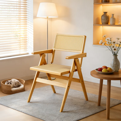 Rattan Dining Chairs - 440 LBS Weight Capacity, Portable Folding Chair Woven Rattan Seat & Backrest No Assembly, For Dining Room, Living Room, Bedroom, Kitchen,Courtyard