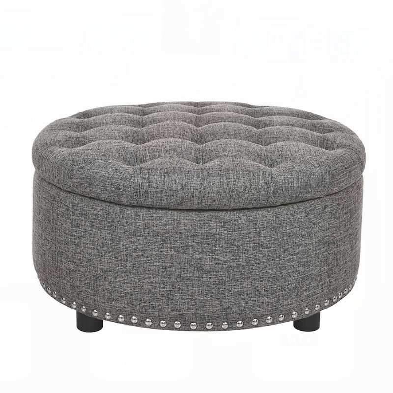 Tufted Storage Ottoman with Durable Linen Upholstery and Nailhead Trim, Perfect for Living Rooms and Bedrooms., Dark Gray