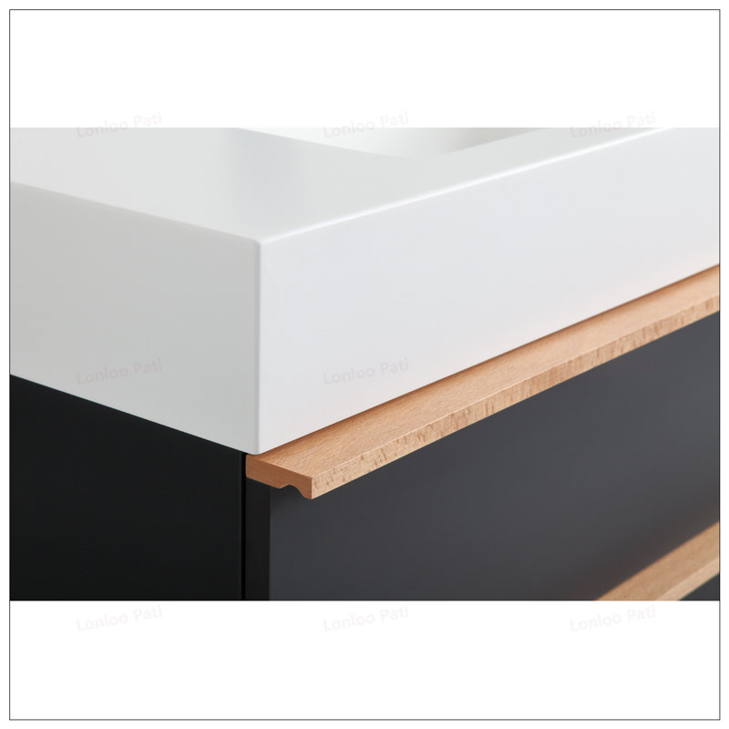 36 Inch Floating Bathroom Vanity with Integrated Sink and Soft Close Drawers, Black, 36"