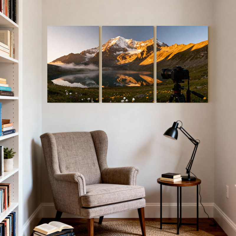 Scénario et paysages urbains Mountain Lake Reflection Sunrise, H 18 po x l 36 po