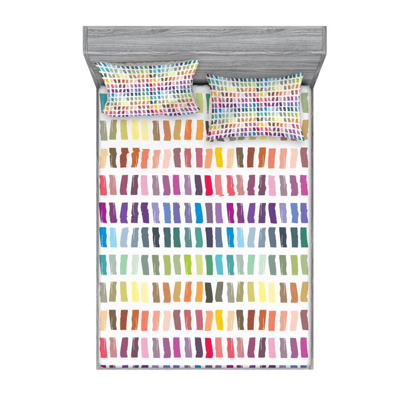 Microfiber Abstract Fitted Sheet, Queen Fitted Sheet with 2 Pillowcases