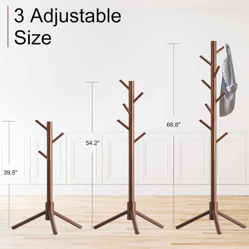 Hadiyaah Freestanding 8 - Hook Coat Rack, Brown
