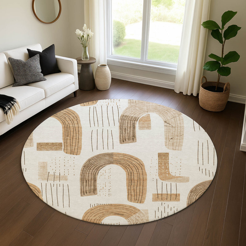 Premium Machine Washable Mehara AMF1698 Geometric Rug, Round 8'