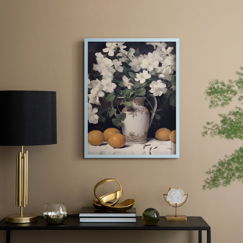 Impression florale rétro X, reproduction encadrée - bois massif, H 11 po x l 9 po, Bleu