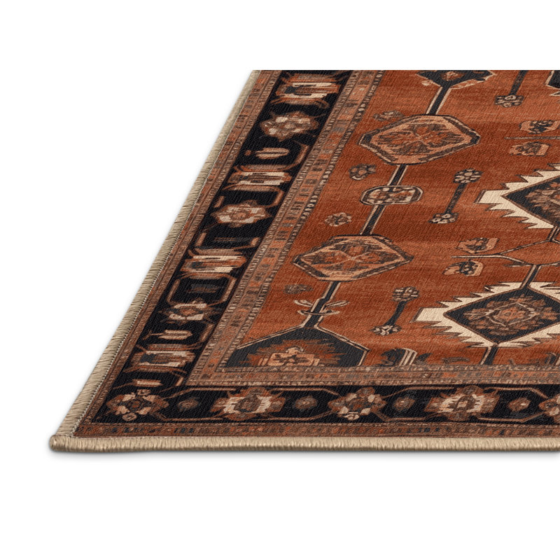 Machine Washable Persian Brown Area Rug, Rectangle 7' x 10'