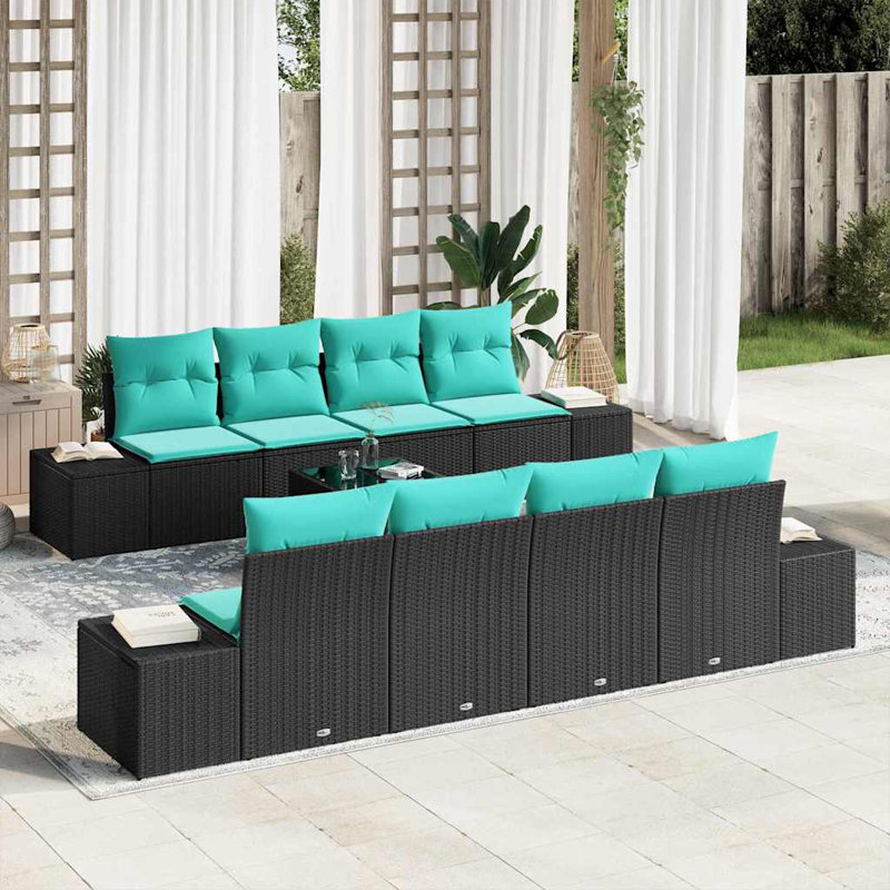 Ensemble de canapé vidaXL avec coussin 9 pièces synthétique noir: rotin de polyester
