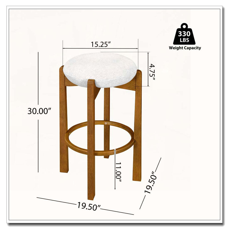 Wooden Upholstered Barstool, Walnut