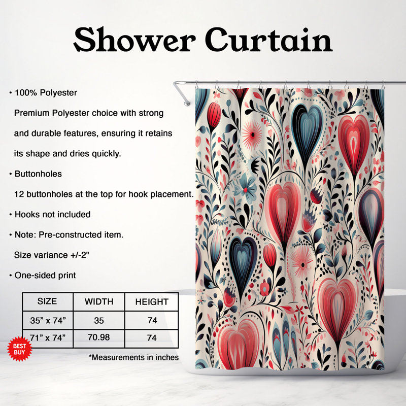 Rideau de douche 1 pièce Sweet Rhythm, H 74 po x l 71 po