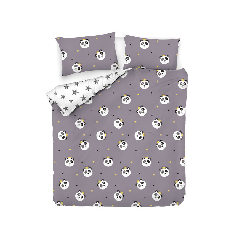 Ensemble de housse de couette 100% coton noir / blanc / gris Bobby, Housse de couette double TG + 2 taies d'oreiller s