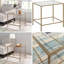 Table de bout rectangulaire moderne avec plateau en verre trempé et structure en métal doré, table d'appoint minimaliste pour le salon, la chambre à coucher, le bureau ou l'extérieur