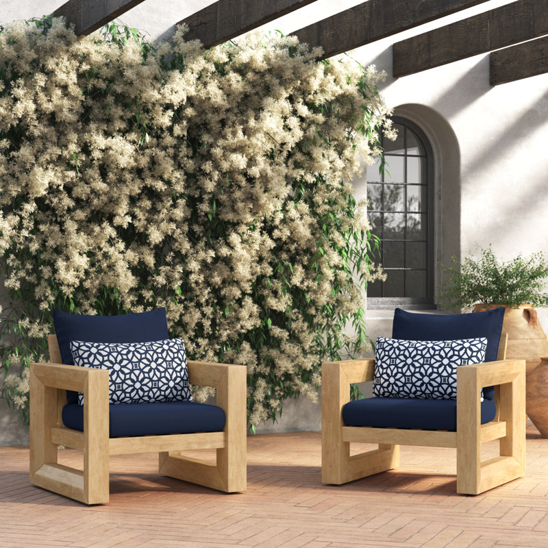Sehrish Patio Chair With Sunbrella Cushion Covers, Navy Blue Sunbrella®